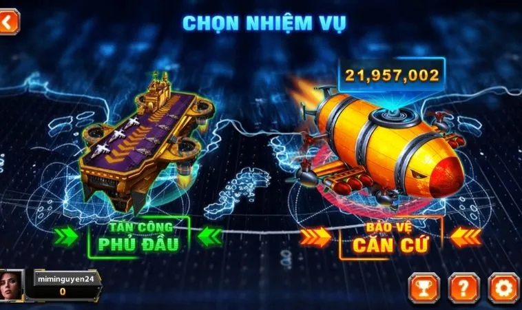 Chọn nhiệm vụ trong game Bắn Cá Đại Chiến B52 tại Alo789