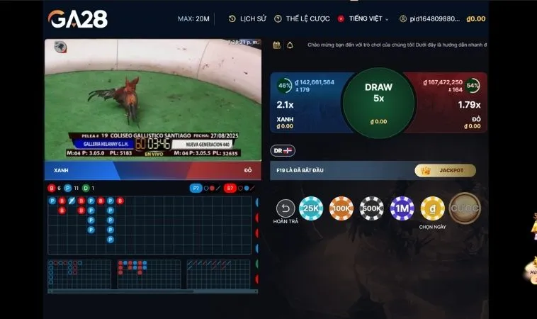 Bí Quyết Chơi Đá Gà GA28 Alo789 Thắng To Liền Tay 2 Giao diện đặt cược tại sảnh Đá Gà GA28 Alo789