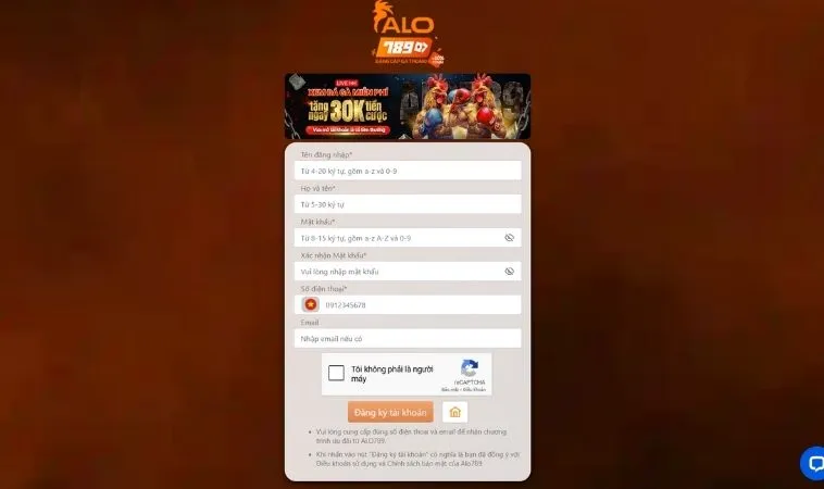 Đăng Ký Alo789: Tham Gia Ngay Để Nhận Thưởng Khủng 2 Giao diện đăng ký Alo789