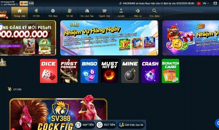 Giao diện trang chủ nhà cái Alo789